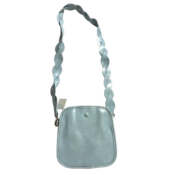 Time and Tru Baby Blue Faux Leather Braided Square Crossbody Bag Purse - Picture 6 of 8